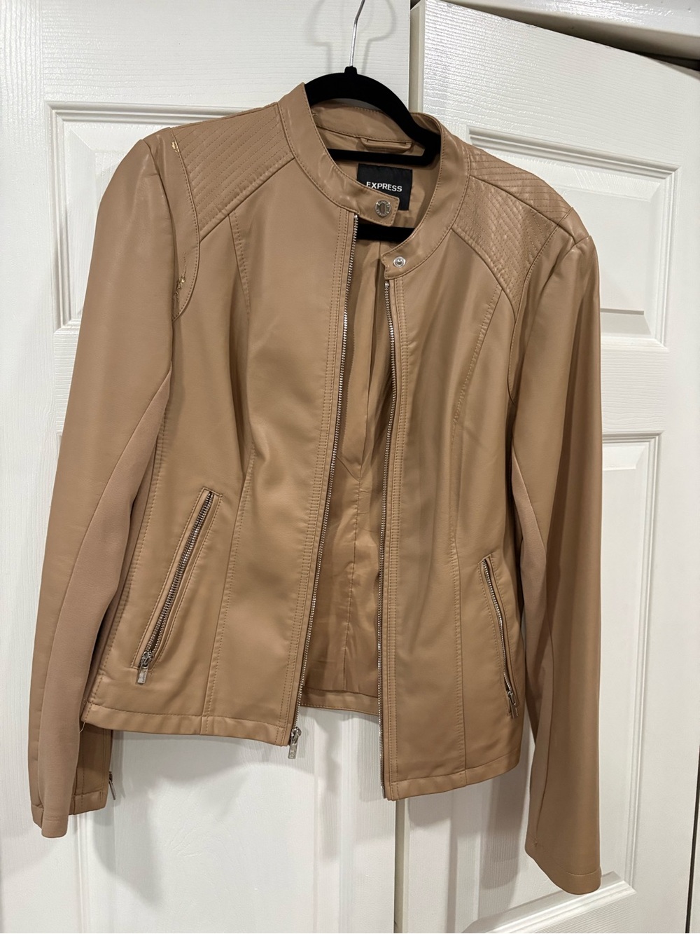 Express Women's Light Brown Faux Leather Moto Jacket